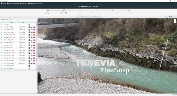 Ecran de calibration pour la définition d'un site de jaugeage FlowSnap