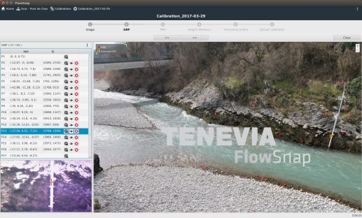 Calibration screen to define a gauging site in FlowSnap