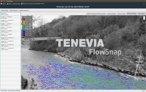 Results for surface stream gauging measurements with TENEVIA FlowSnap software